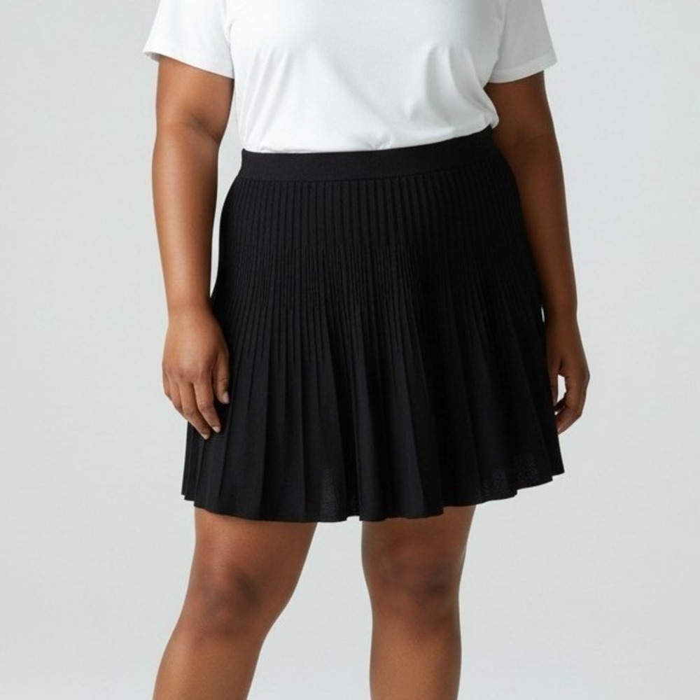 Cabi Black Pleated Knit Skirt 503 Women XL 100% Cotton Elastic Waist Mini
